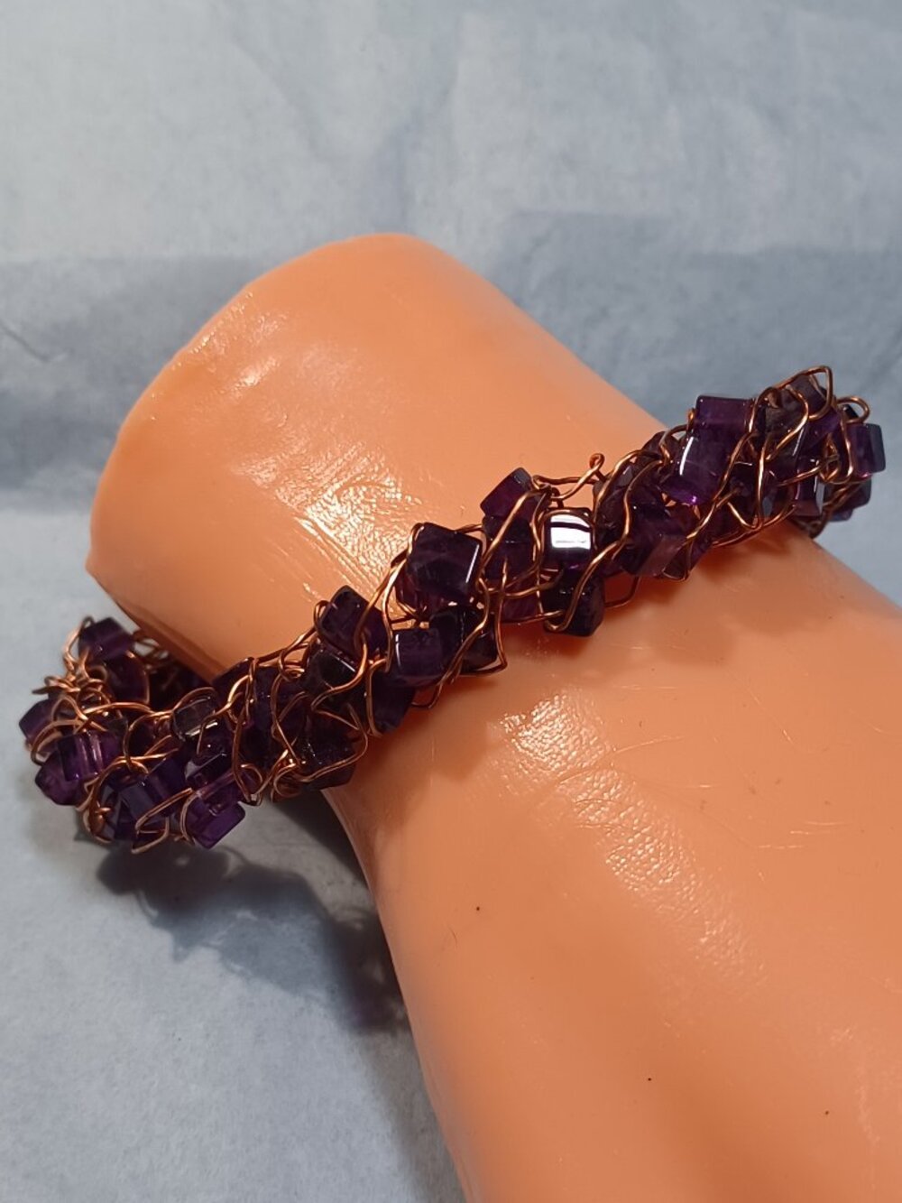 Yummy Grape Jam colored Knit Wire & Bead Bracelet